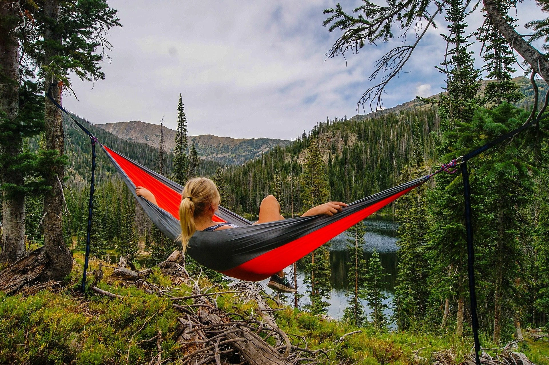 girl resting on a hammock