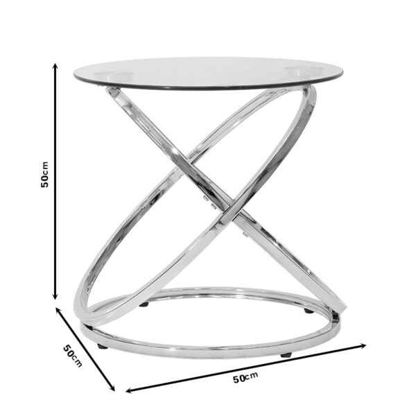 Βοηθητικό τραπέζι Sabin  μέταλλο-γυαλί 5mm Φ50x50εκ