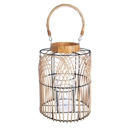 Φανάρι  Φυσικό/Μαύρο Rattan/Μέταλλο 33cm