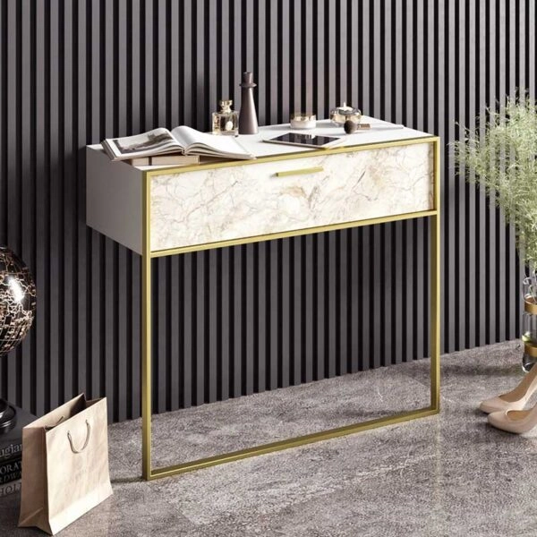 Κονσόλα Marble  χρώμα λευκό μαρμάρου-χρυσό 90x38,5x77εκ