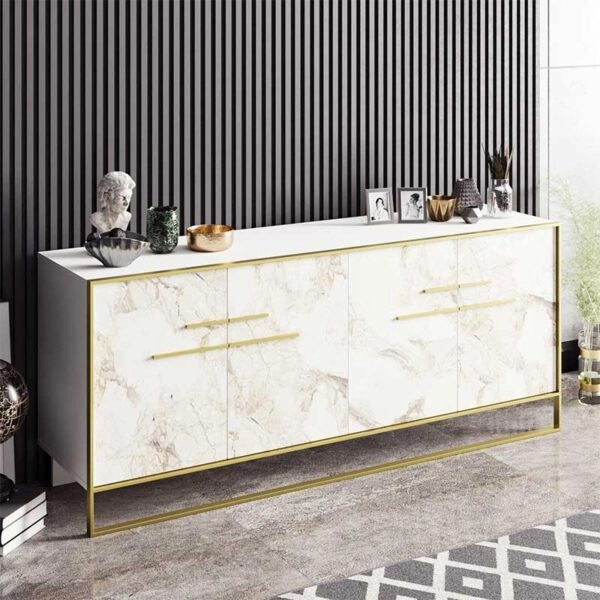 Μπουφές Marble  χρώμα λευκό μαρμάρου-χρυσό 180x47,5x75εκ