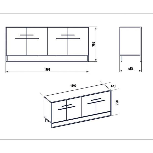 Μπουφές Marble  χρώμα λευκό μαρμάρου-χρυσό 180x47,5x75εκ