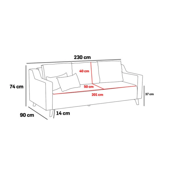 Καναπές-κρεβάτι PWF-0592  3θέσιος ύφασμα κρεμ 230x90x74εκ