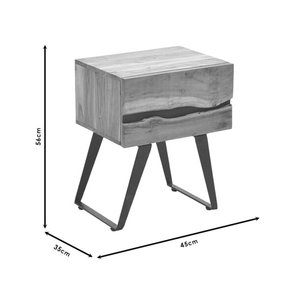 Κομοδίνο Imena  μασίφ ξύλο 4εκ φυσικό-μαύρο 45x35x56εκ