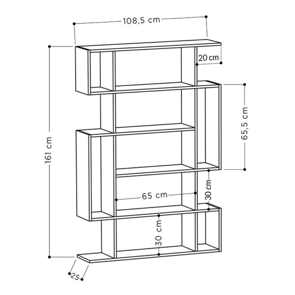 Βιβλιοθήκη MITO  σε χρώμα φυσικό-ανθρακί 108,5x25,5x161εκ