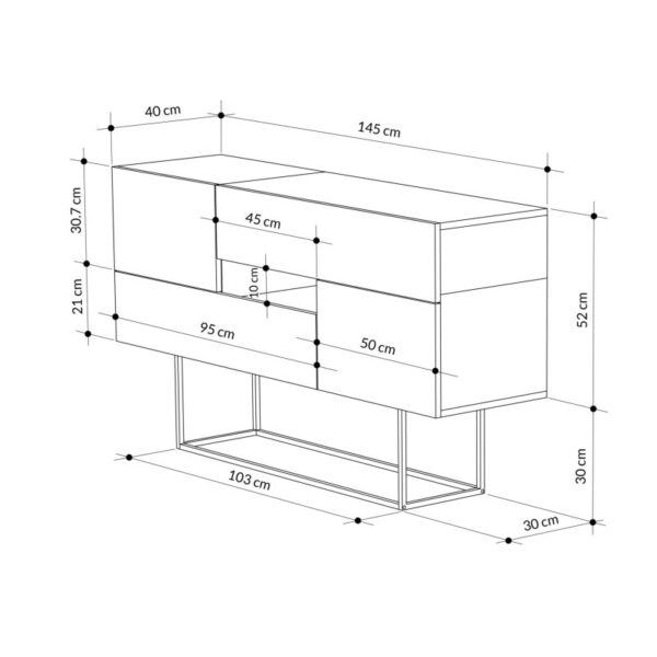 Μπουφές Roberta  καρυδί-μαύρο μαρμάρου 145x40x82εκ