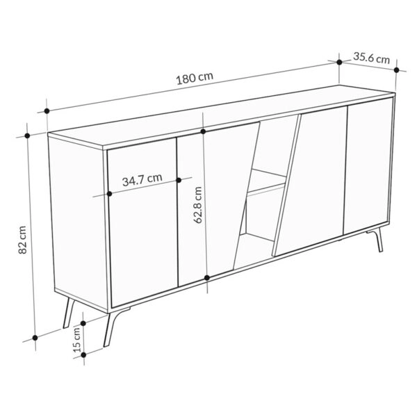 Μπουφές Hana  ανθρακί antique-λευκό μαρμάρου 180x35.5x82εκ