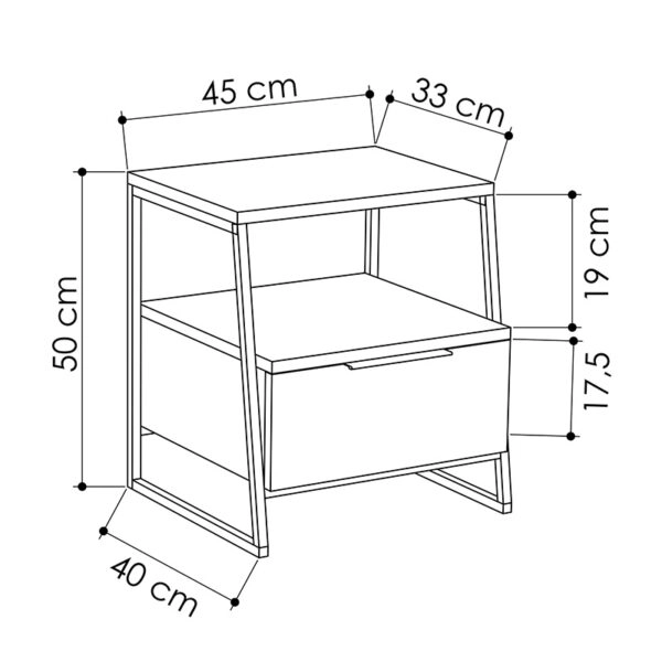 Κομοδίνο Johana  μαύρο-oak 45x40x50εκ