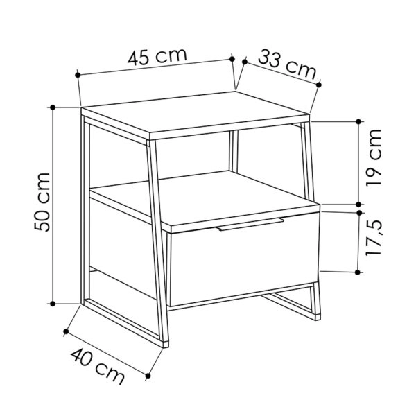 Κομοδίνο Johana  μαύρο-εκρού 45x40x50εκ