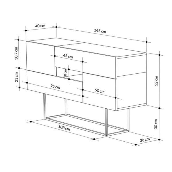 Μπουφές Roberta  μόκα-λευκό μαρμάρου 145x40x82εκ