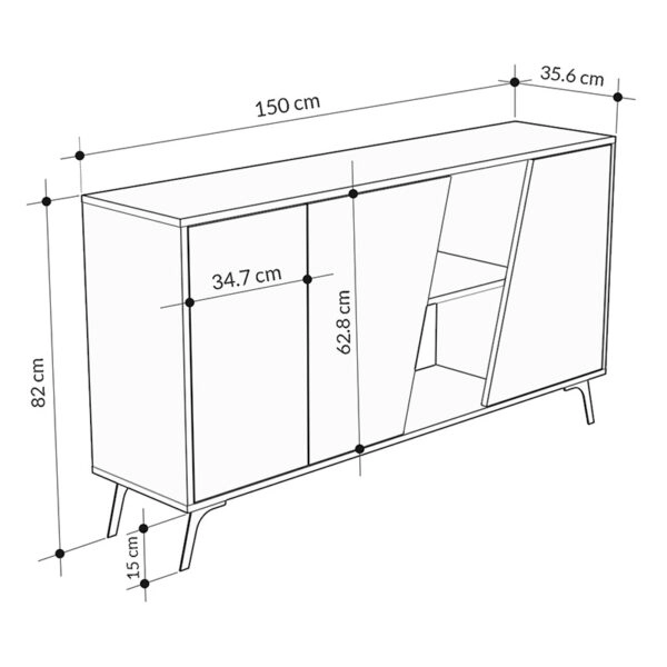 Μπουφές Hana  γκρι antique-λευκό μαρμάρου 150x35.5x82εκ