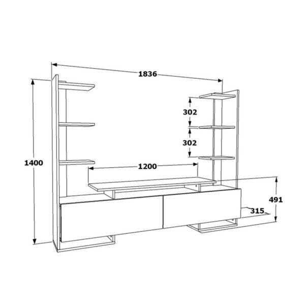 Σύνθετο σαλονιού Clarry  λευκό-φυσικό 183.6x31.5x140εκ