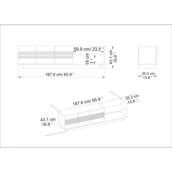 Έπιπλο τηλεόρασης Yubo  καρυδί 167.6x35x43εκ