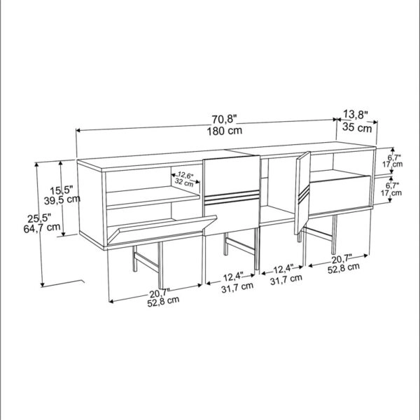 Μπουφές Kevan  καρυδί-μαύρο πόδι 180x35x65εκ