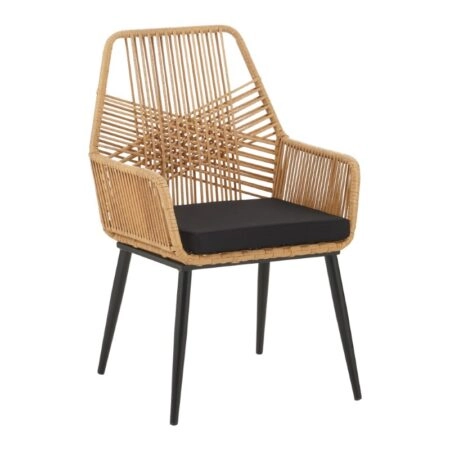 Πολυθρόνα Tanish  rattan φυσικό-πόδι μαύρο μέταλλο 58x58.5x87εκ