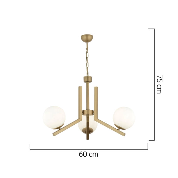 Φωτιστικό Κρεμαστό  DORADO Τρίφωτο Χρυσό/Λευκό Μέταλλο/Γυαλί 60x75cm