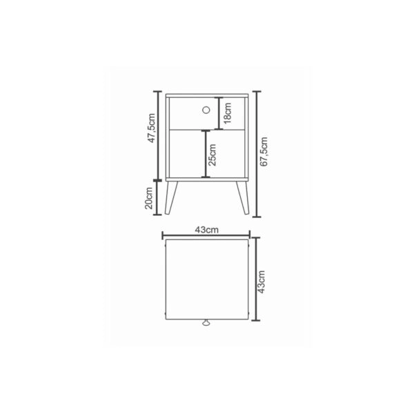 Κομοδίνο  AMARI Ανθρακί/Λευκό Μοριοσανίδα 43x43x67.5cm