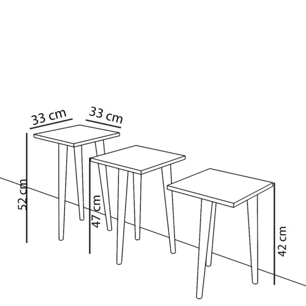 Τραπεζάκι Βοηθητικό  ZURI Cordoba Μοριοσανίδα/Ξύλο 33x33x52/33x33x47/33x33x42cm Σετ 3Τμχ