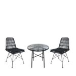 Σετ Τραπεζαρία Κήπου ArteLibre APPIUS Μαύρο Μέταλλο/Rattan/Γυαλί Με 2 Καρέκλες 14990364