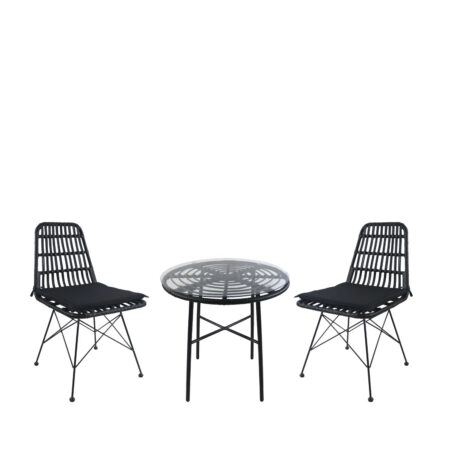 Σετ Τραπεζαρία Κήπου ArteLibre APPIUS Μαύρο Μέταλλο/Rattan/Γυαλί Με 2 Καρέκλες 14990364