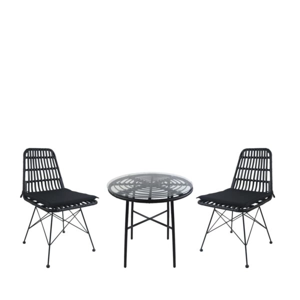 Σετ Τραπεζαρία Κήπου ArteLibre APPIUS Μαύρο Μέταλλο/Rattan/Γυαλί Με 2 Καρέκλες 14990364