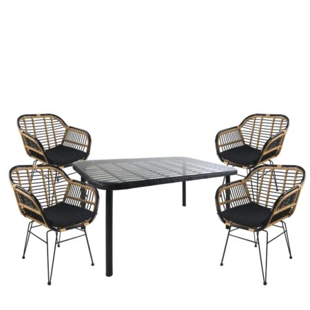 Σετ Τραπεζαρία Κήπου ArteLibre AMPLAS Μαύρο Μέταλλο/Rattan/Γυαλί Με 4 Καρέκλες 14990365