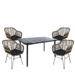 Σετ Τραπεζαρία Κήπου ArteLibre ANNIUS Μαύρο Μέταλλο/Rattan/Γυαλί Με 4 Καρέκλες 14990366