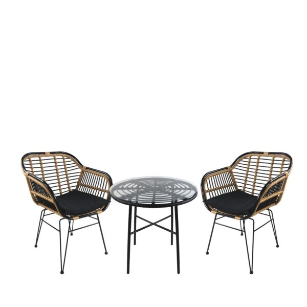 Σετ Τραπεζαρία Κήπου ArteLibre APPIUS Μαύρο Μέταλλο/Rattan/Γυαλί Με 2 Καρέκλες 14990370