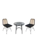 Σετ Τραπεζαρία Κήπου ArteLibre APPIUS Μαύρο Μέταλλο/Rattan/Γυαλί Με 2 Καρέκλες 14990376