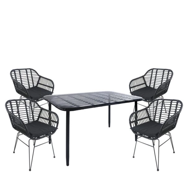 Σετ Τραπεζαρία Κήπου ArteLibre ANNIUS Μαύρο Μέταλλο/Rattan/Γυαλί Με 4 Καρέκλες 14990378