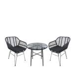 Σετ Τραπεζαρία Κήπου ArteLibre APPIUS Μαύρο Μέταλλο/Rattan/Γυαλί Με 2 Καρέκλες 14990382