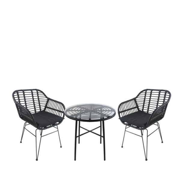 Σετ Τραπεζαρία Κήπου ArteLibre APPIUS Μαύρο Μέταλλο/Rattan/Γυαλί Με 2 Καρέκλες 14990382
