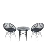 Σετ Τραπεζαρία Κήπου ArteLibre APPIUS Μαύρο Μέταλλο/Rattan/Γυαλί Με 2 Καρέκλες 14990388