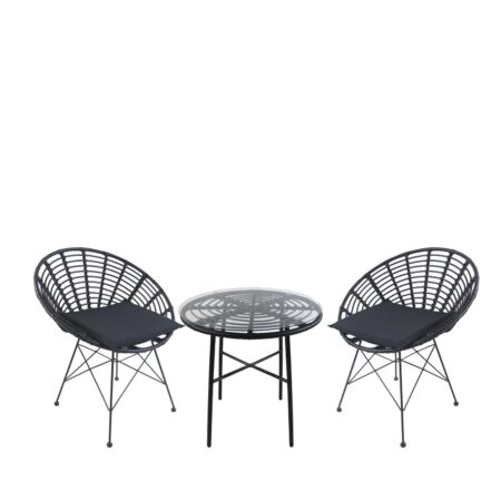 Σετ Τραπεζαρία Κήπου ArteLibre APPIUS Μαύρο Μέταλλο/Rattan/Γυαλί Με 2 Καρέκλες 14990388