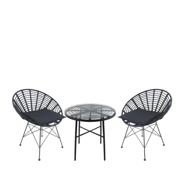 Σετ Τραπεζαρία Κήπου ArteLibre APPIUS Μαύρο Μέταλλο/Rattan/Γυαλί Με 2 Καρέκλες 14990388