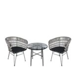 Σετ Τραπεζαρία Κήπου ArteLibre APPIUS Μαύρο Μέταλλο/Rattan/Γυαλί Με 2 Καρέκλες 14990394