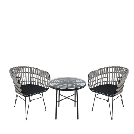 Σετ Τραπεζαρία Κήπου ArteLibre APPIUS Μαύρο Μέταλλο/Rattan/Γυαλί Με 2 Καρέκλες 14990394