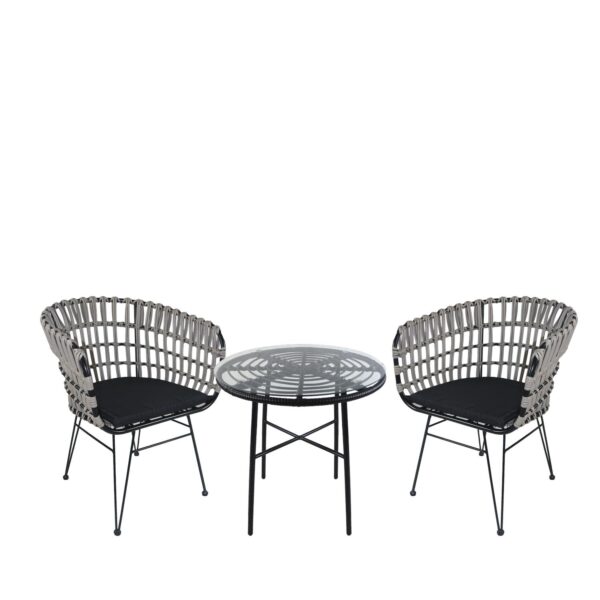 Σετ Τραπεζαρία Κήπου ArteLibre APPIUS Μαύρο Μέταλλο/Rattan/Γυαλί Με 2 Καρέκλες 14990394