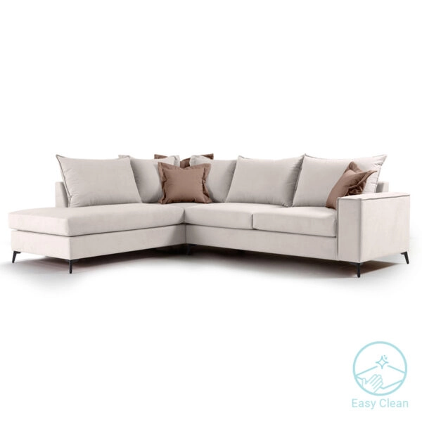 Γωνιακός καναπές δεξιά γωνία Romantic  ύφασμα cream-mocha 290x235x95εκ