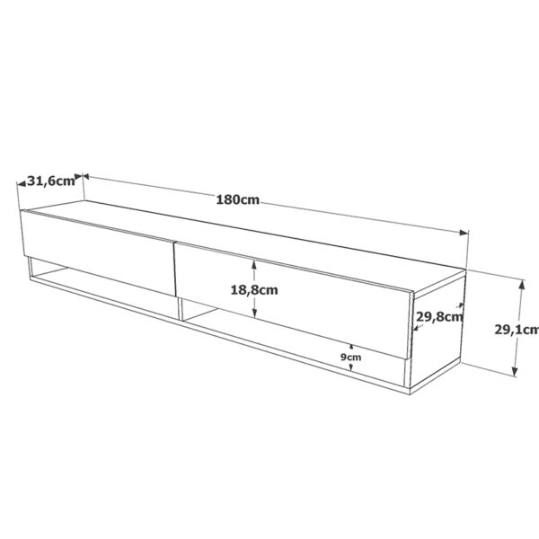 Έπιπλο τηλεόρασης επιτοίχιο Handra  λευκό-oak 180x31,5x29,5εκ