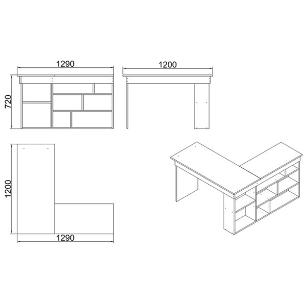 Γραφείο γωνιακό Rosaline  λευκό-oak 120x129x72εκ