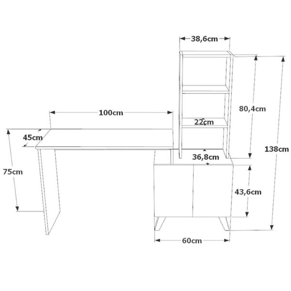 Γραφείο-ραφιέρα Kairo  μαύρο-oak 150x45x138εκ