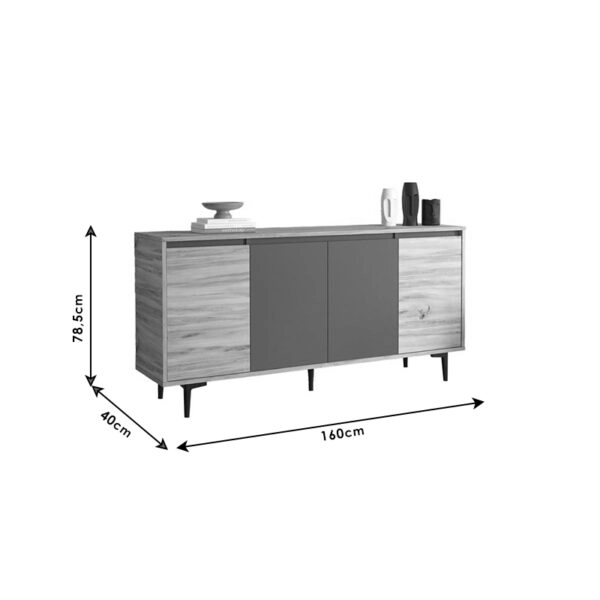 Μπουφές Augusta  oak-ανθρακί 160x40x78.5εκ