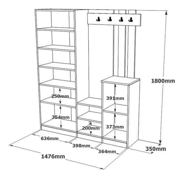 Έπιπλο εισόδου Doorse  μελαμίνης ανθρακί-sonoma 147.5x35x180εκ