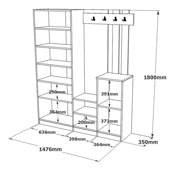 Έπιπλο εισόδου Doorse  μελαμίνης λευκό-sonoma 147.5x35x180εκ