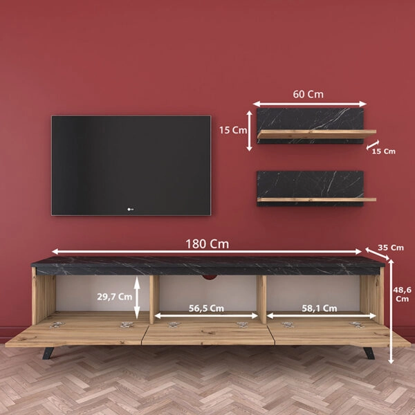 Σύνθετο σαλονιού Kasia  oak-μαύρο μαρμάρου 180x35x48,5εκ