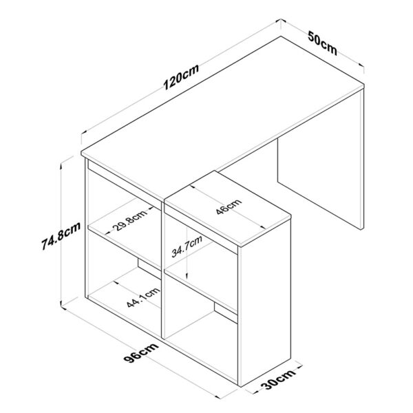 Γραφείο εργασίας ραφιέρα αριστερή γωνία Sidney  καρυδί-λευκό 120x50x75εκ