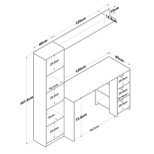 Γραφείο με βιβλιοθήκη Goldie  ανθρακί-φυσικό 160x45x161.8εκ