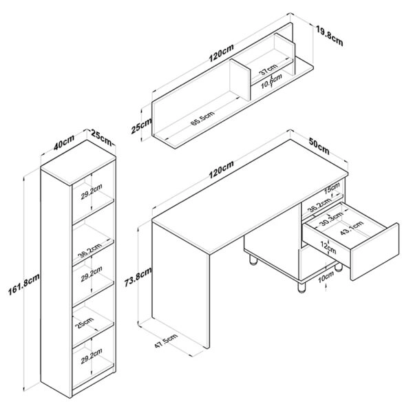 Γραφείο με βιβλιοθήκη Goldie  ανθρακί-φυσικό 160x50x161.8εκ