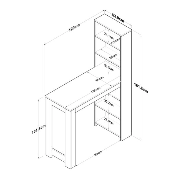 Τραπέζι μπαρ με ραφιέρα Pawl  λευκό-καρυδί 120x50x181.8εκ